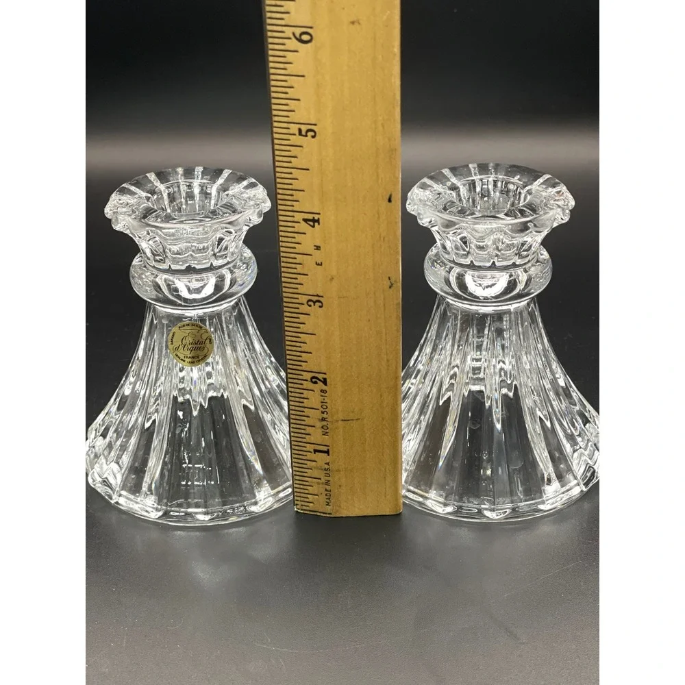 Vtg Cristal d'Arques France Lead Crystal Candle Holders‎ Pair Ribbed Clear Glass